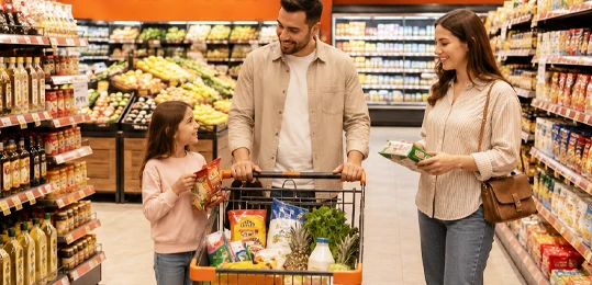 Seyhan Ekspres mağazasında alışveriş yapan bir aile